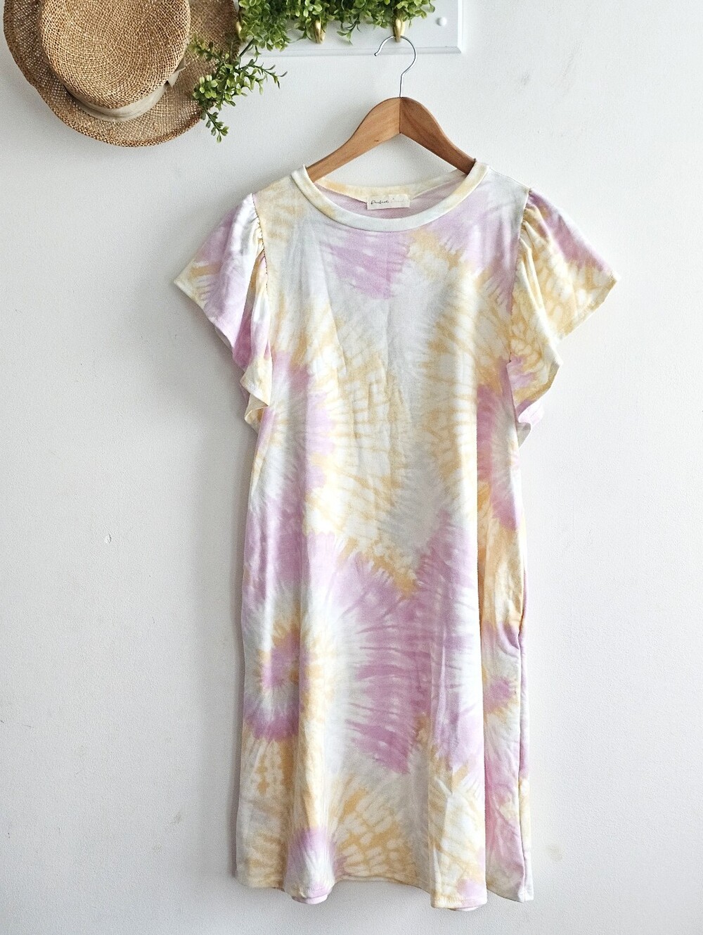 Perfect Peach Tie Dye Flutter Sleeve T-Shirt Dress Pastel Boho